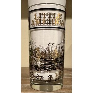 Little America 5.5" Tall Glass Mint Condition Gold And Black On Clear Glass